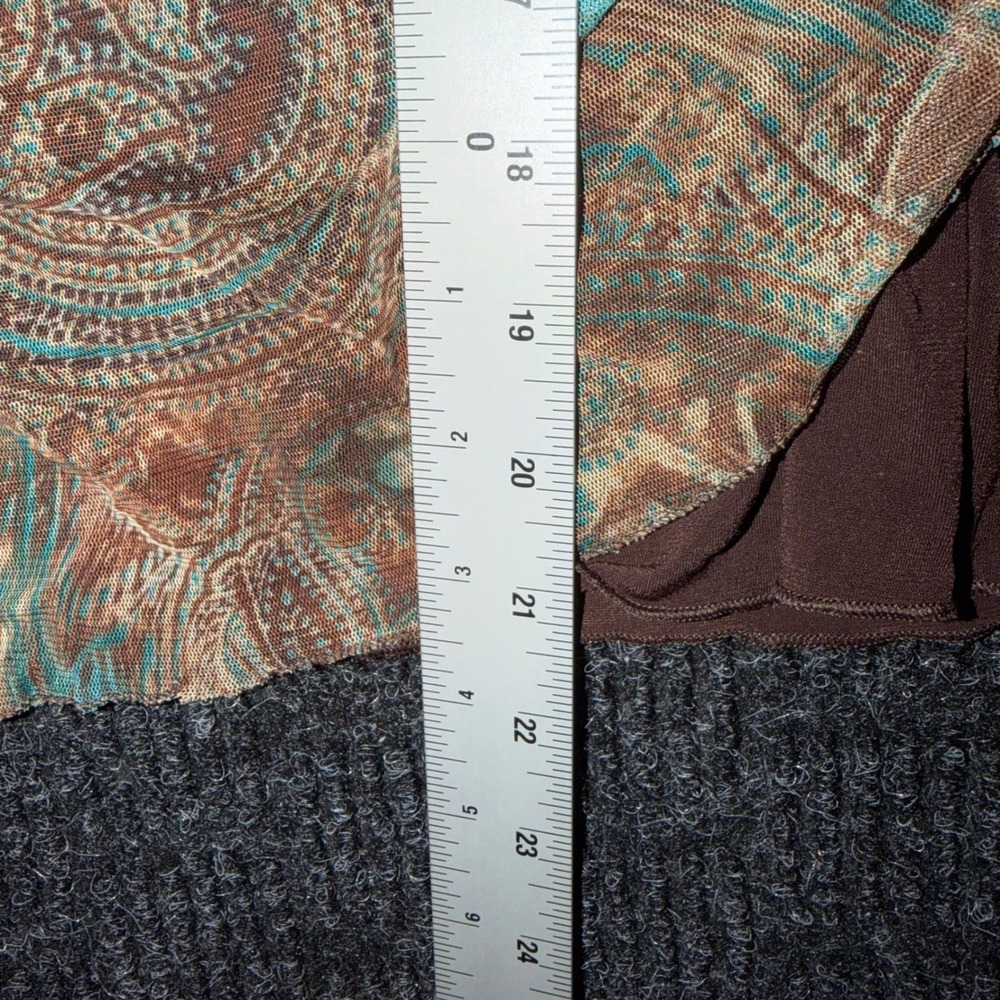 Vintage Xanaka French Designer Brown & Blue Paisley Long Sleeve Mesh Wrap Top S - Picture 8 of 9